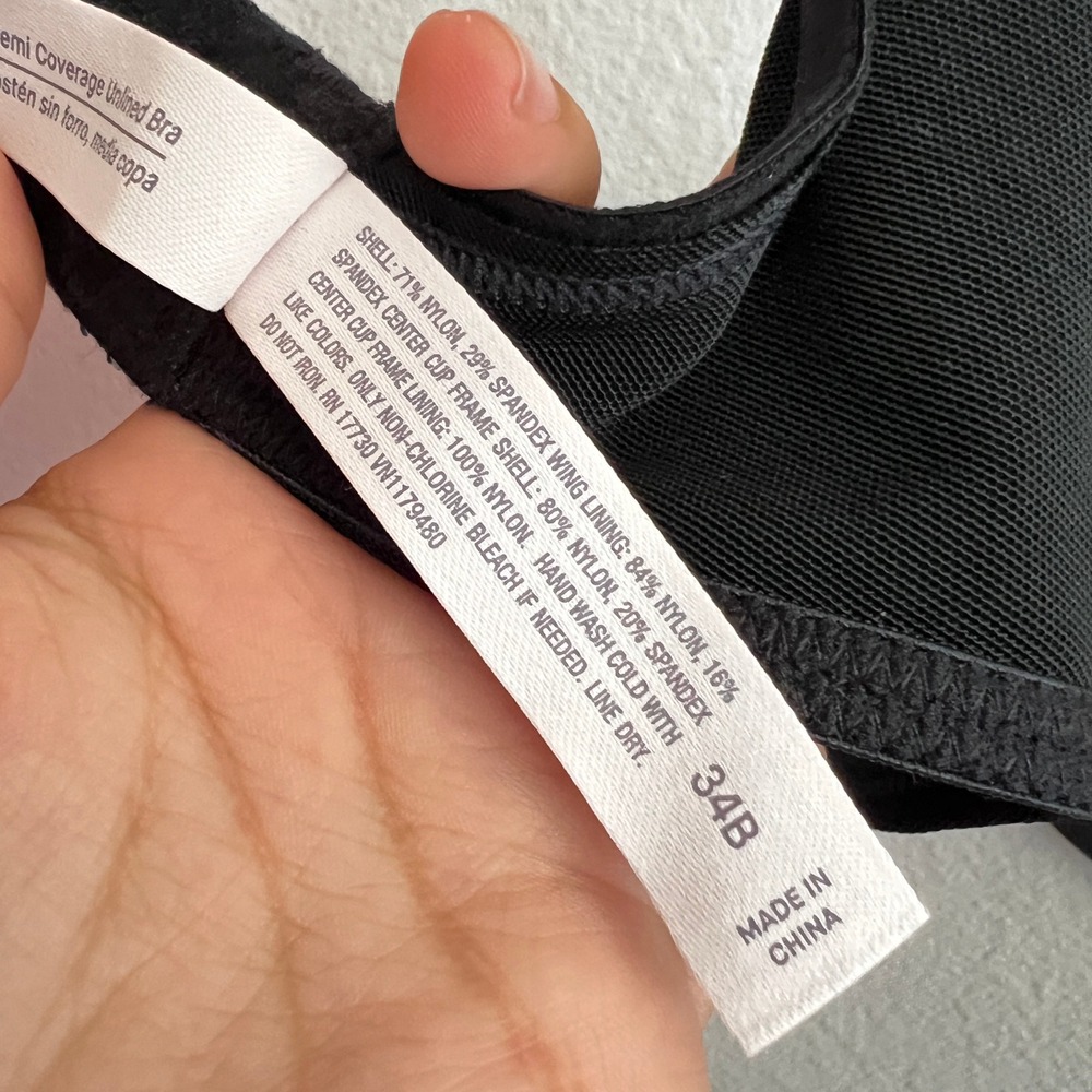 Auden Bra 34B Black‎ Demi Coverage Unlined Sheer Lightweight Underwire Support - Picture 5 of 5